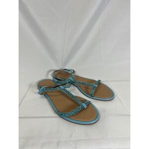 Studio 1950 Light Blue Rhinestone T Strap Flat Sandals Womens Size 11